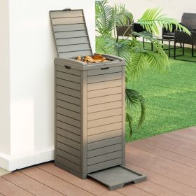 31-Gallon Heavy Duty Coffee Brown Plastic Outdoor Trash Can with Bottom Liquid Drawer