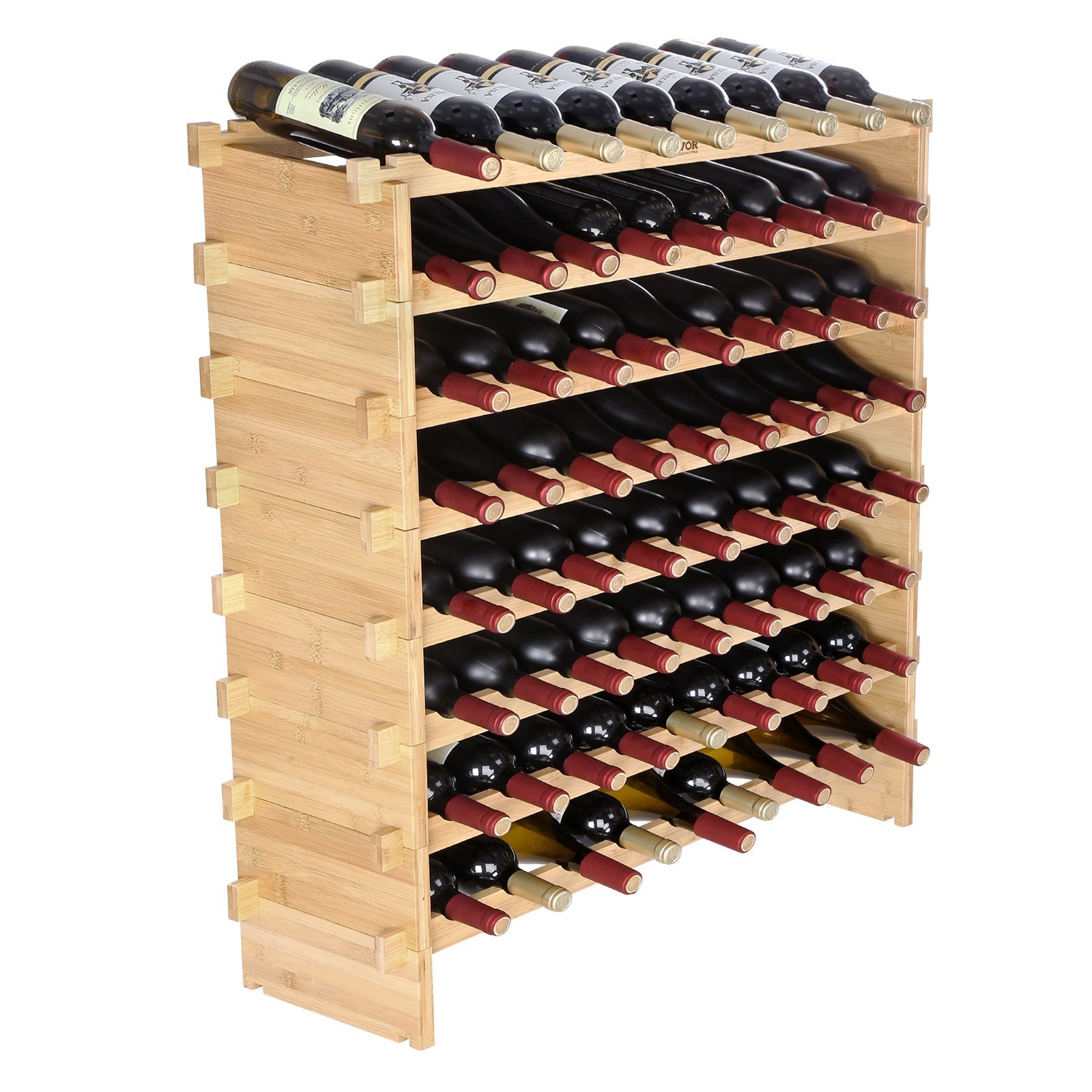 Vevor 72 Bottle Stackable Modular Wine Rack Bamboo Wood Display Shelf 8 Tier