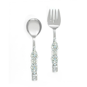 Yo Treasure Tiramisu Moon's Aura Stainless Steel Ivory Crystal Salad Server Set, Pack of 2