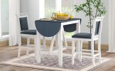 TOPMAX 3-Piece Wood Counter Height Drop Leaf Dining Table Set with 2 Upholstered Dining Chairs for Small Place, White+Gray