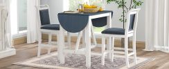 TOPMAX 3-Piece Wood Counter Height Drop Leaf Dining Table Set with 2 Upholstered Dining Chairs for Small Place, White+Gray