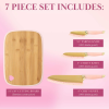 Paris Hilton 7-Piece Reversible Bamboo Heart Cutting Board and Stainless Steel Cutlery Set, Pink