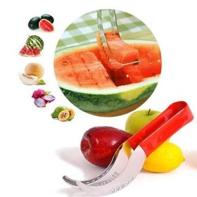 WOWZY RED/STELL Watermelon or any Melon Slicer and Cake With Mellon Baller And Fruit Carver (style: Wowzy Steel w/ Red Silicone Grip Handle)