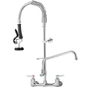 VEVOR Commercial Faucet with Pre-Rinse Sprayer, 8" Adjustable Center Wall Mount Kitchen Faucet with 12" Swivel Spout (Default: Default)